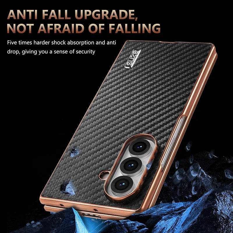 AZNS Luxury Plating Carbon Fiber Pattern Case for Galaxy Z Fold 7 Fold 6 Fold 5 Fold 4 Z Fold 3 Electroplated Protective Cover