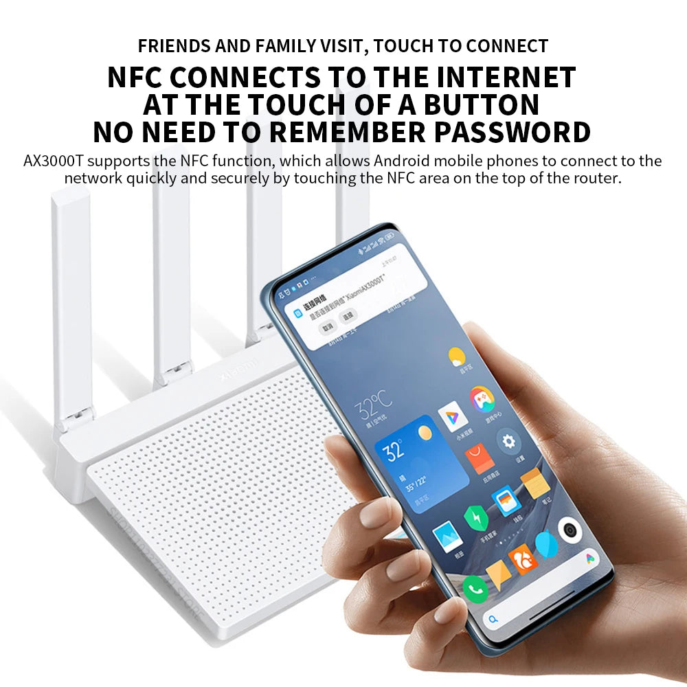 2024 NEW Original Xiaomi AX3000T Router 5GHz 160MHz Broadband 1.3GHz Processor High Speed NFC Connection For Home Office Games