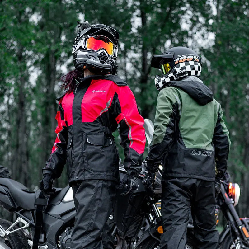 Men Women Waterproof Motorcycle Rider Raincoat Suit Set Reflective Light Raincoat For Riding Jacket Pants Set