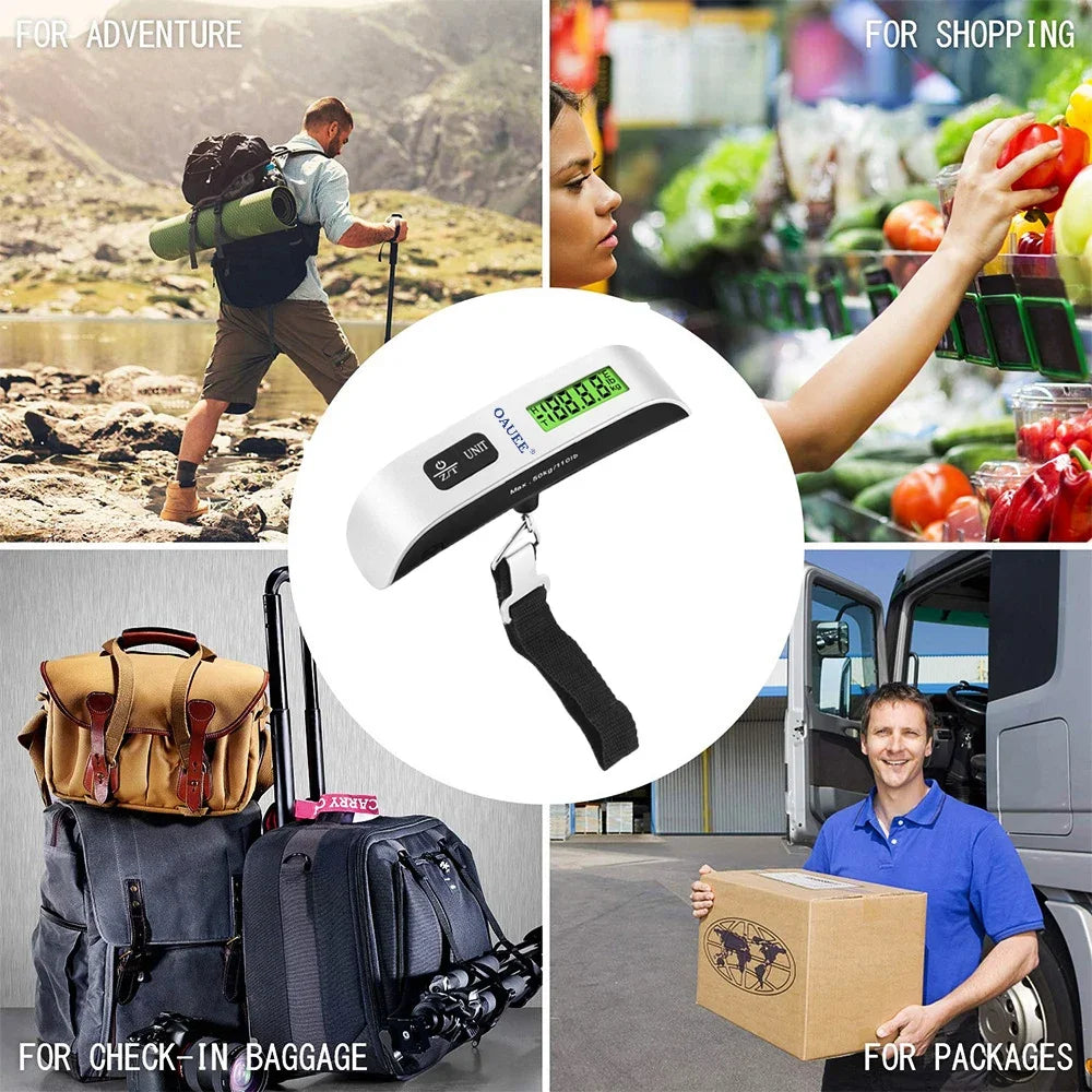 ABX Portable High Precision Scale Digital LCD Display Suitcase Travel Bag Hanging Steelyard Hook Balance Scale Tools 110lb/50kg