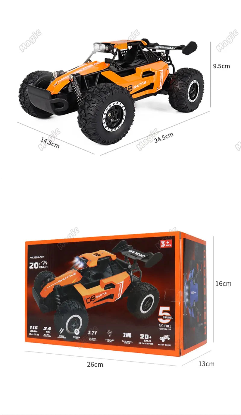 DK087 1:16 2WD Brushless High-Speed Off-Road Remote Control Drift Racing Car 20KM/H with LED Lighting 2x2 RC Truck Car Model Toy