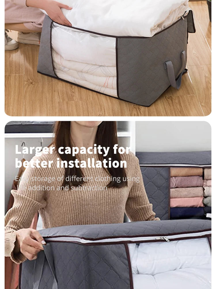 3pcs 6pcs Large Capacity Clothes Storage Bag Organizer With Reinforced Handle For Blanket Comforters Bed Sheets Pillows Toy