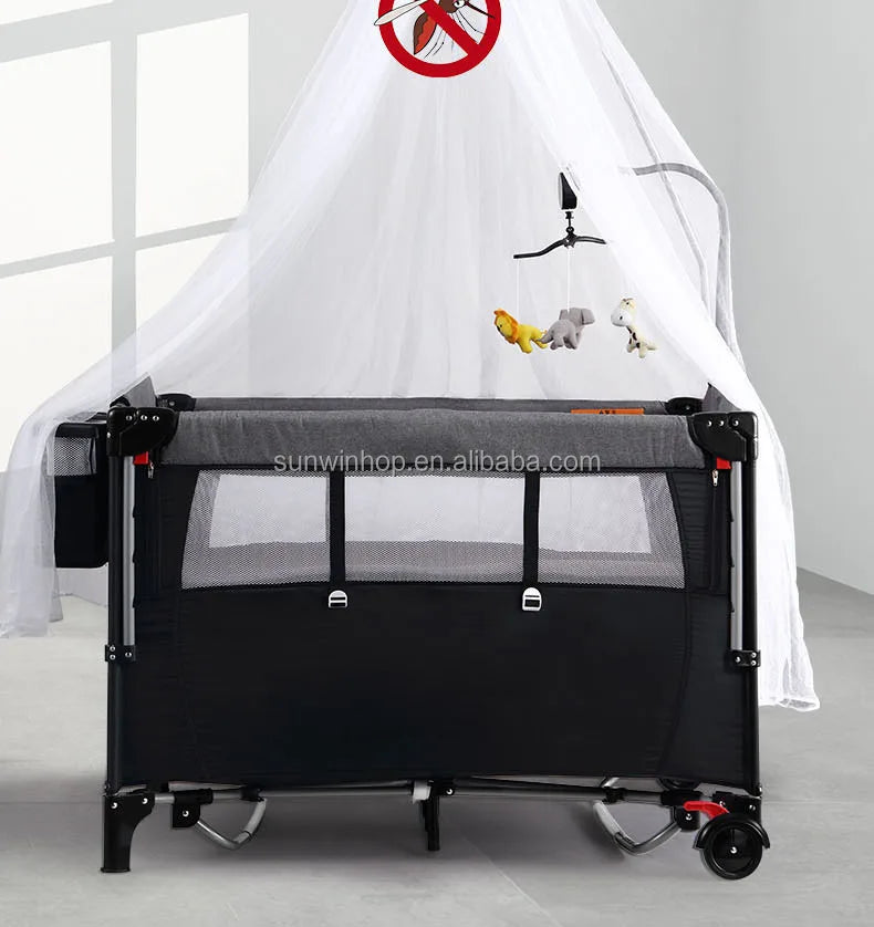 European EN Standard High Quality Foldable Multifunctional Baby Playpen Bedside Crib Sleeping Crib Drop Side Travel Cot Baby Bed