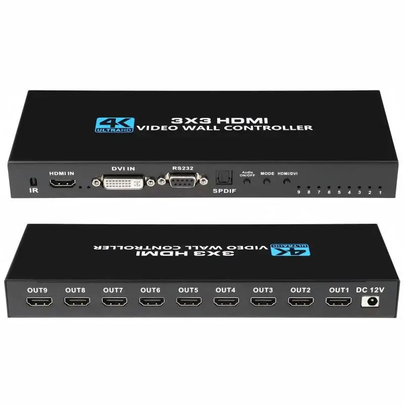 4K 3x3 HDMI Video Wall Controller 1080p DVI 1X2 1X4 1X3 2x2 2x3 2x4 Multi Screen Splicing Video Processor 9 Unit TV Splicer Box