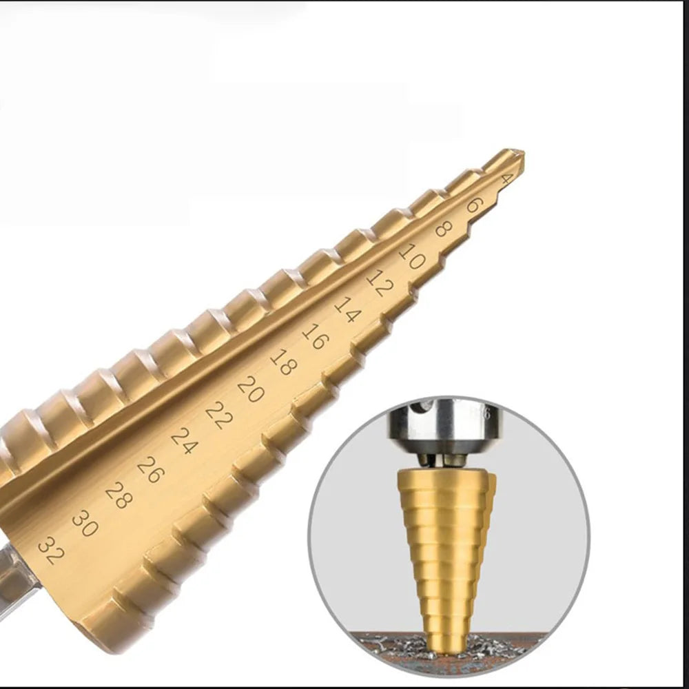 Hexagonal Handle Titanium Plated Ladder Drill Tower HSS Drill Bit 3-12/4-12/4-20/4-32mm Metal Wood Hole Cutter Cone Drilling