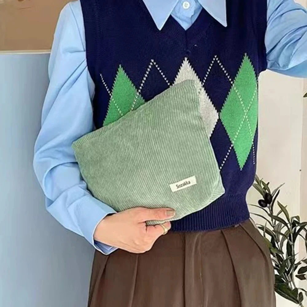 Corduroy Travel Cosmetic Bag Portable Makeup Storage Bag Purses Women Large Capacity Zipper Make Up Organizer Storage Clutch