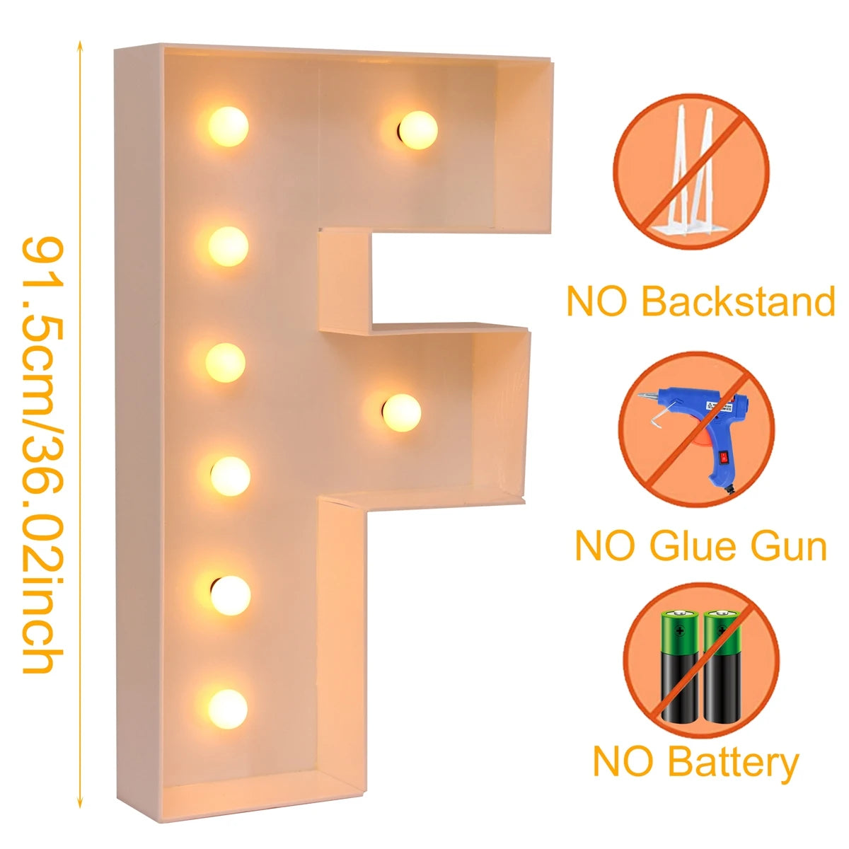 91.5cm Warm Light Up Giant Letter Led Light Frame Box Balloon Filling Box with 10 Lights Birthday Wedding Xmas Decor Baby Shower