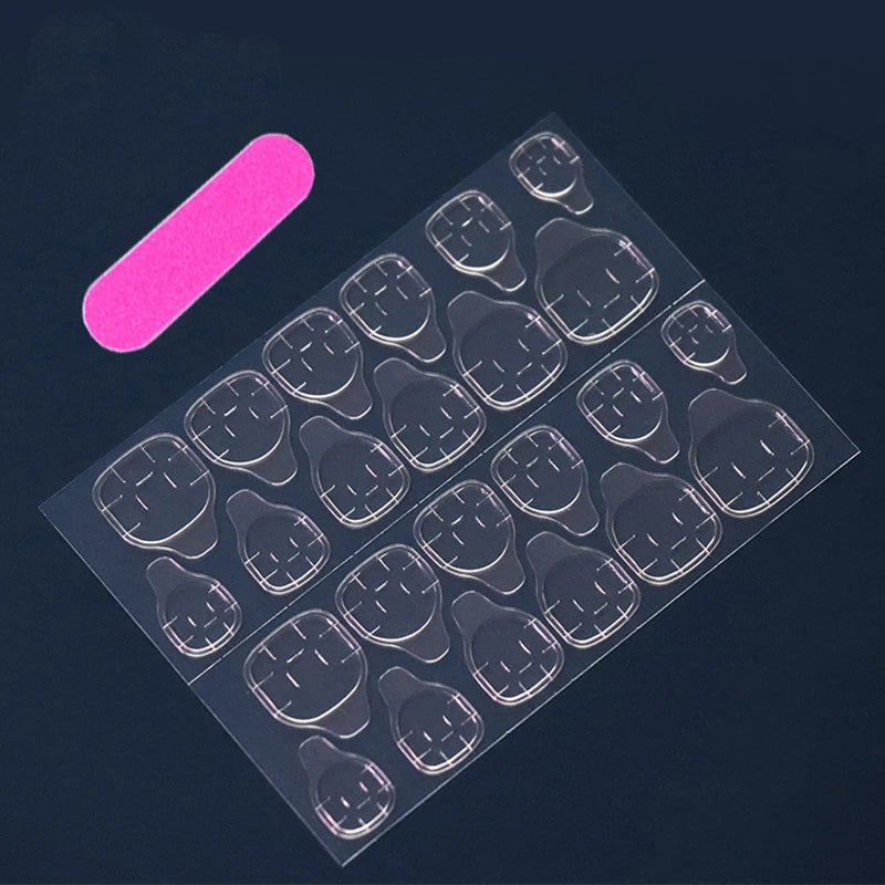 24 PCs Long French Minimalist Glitter Nails with 1 Jelly Gel and 1 Nail File