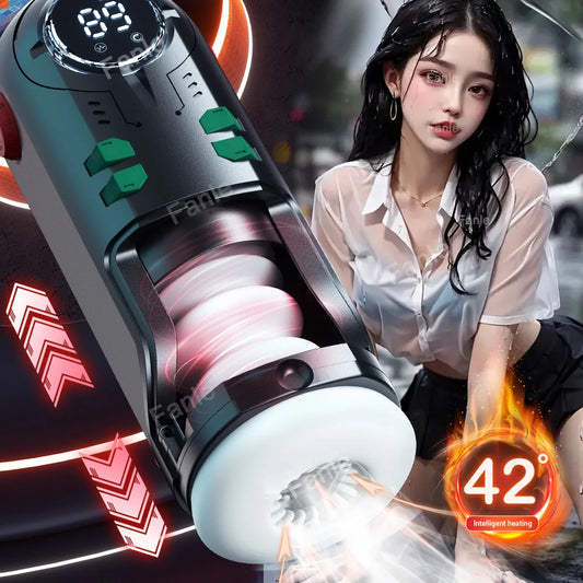 Male Masturbation Cup Telescopic Heated Sucking Pocket Pussy Blowjob Sex Machines Toy Adult Goods for Men Vagina Masturbator