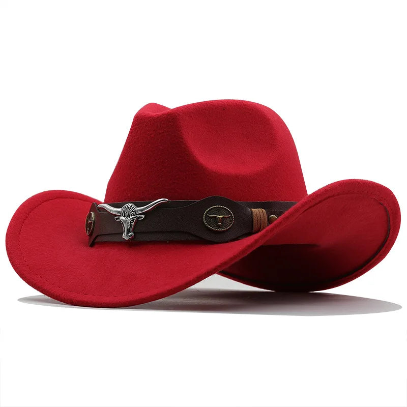 Fashion Cowboy Hats Wide Brim Cowboy Cowgirl Panama Hat with Retro Belt for Dress-Up Parties Costume Felt Hat