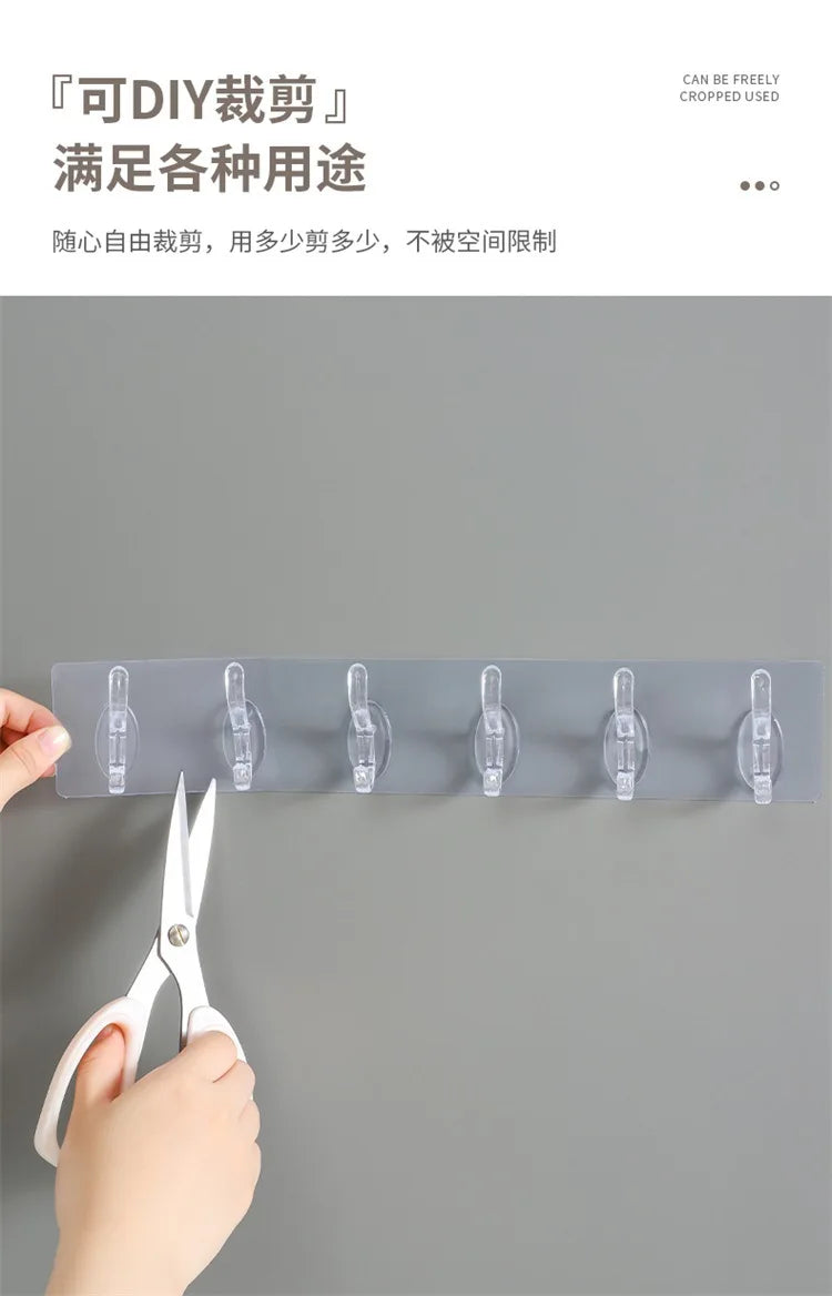 Transparent Row Hook Non-perforated Seamless Hook 5-6 Strong Hook Wall-mounted Row Clothes Hook