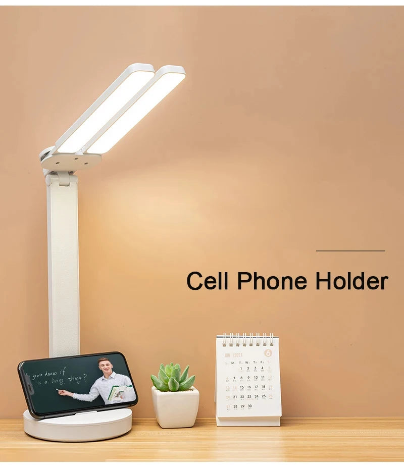 Multifunctional Eye Protection Rechargeable LED Clock Dimmable Desk Lamp 180° Rotating Foldable Desktop Reading Night Light USB