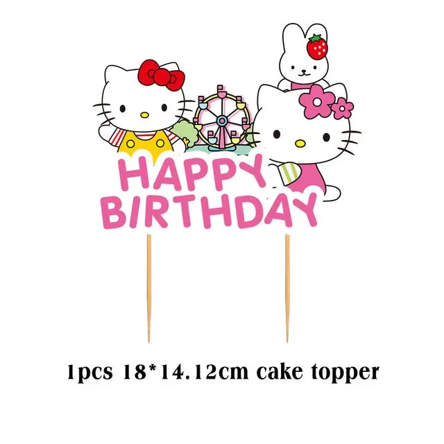 Cute Cartoon Kitty Cat Balloons Set First 5th 6th Birthday Decoration Baby Shower Globos Hello Cake Topper Backdrop Candy Box