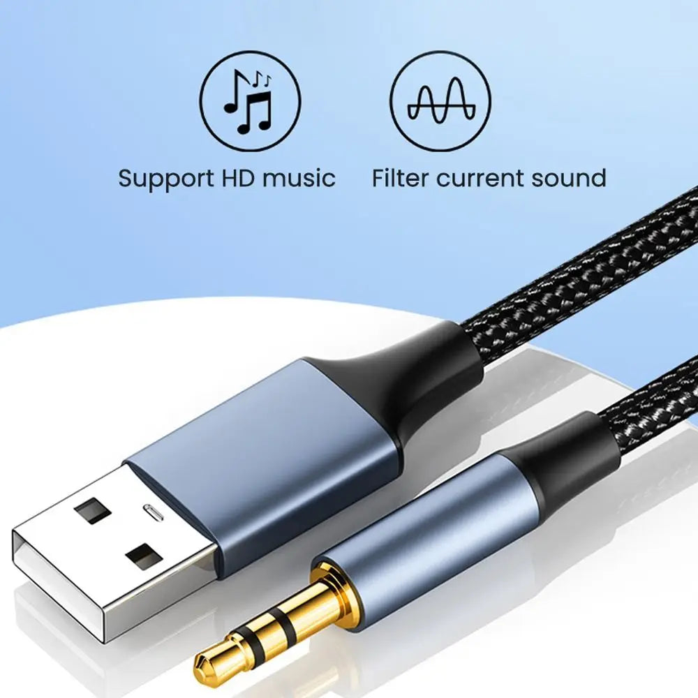 VAORLO USB to 3.5mm Audio Cable Male to Male Stereo USB-A to 3.5 Jack AUX Adapter Wire Headphone Speaker for Laptop PC TV Car