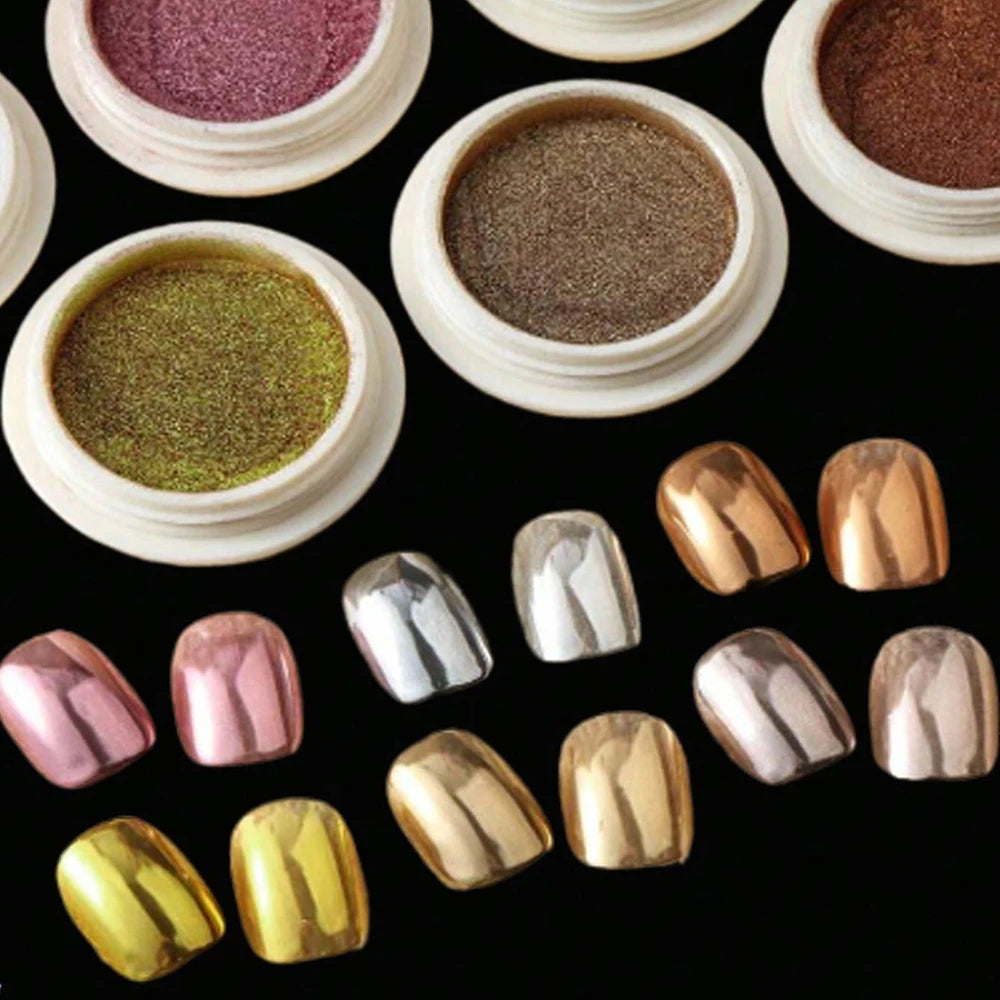 6Pcs/Set Magic Mirror Nail Art Powder Net0.5g/Jar Holographic Metallic Chrome Pigment Laser Gold Silver Manicure Rubbing Dust *&