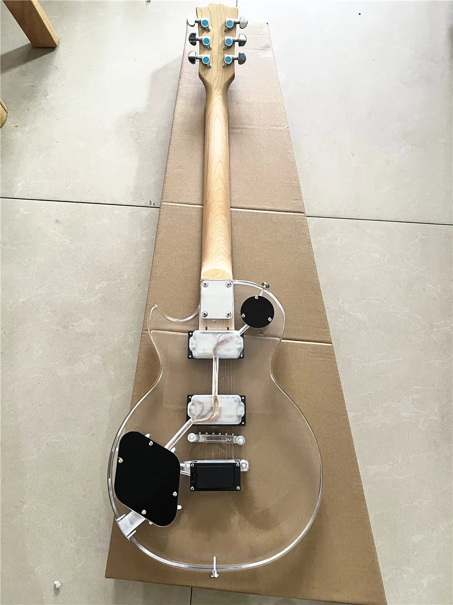 High quality custom crystal acrylic transparent Plexiglass 6-string electric guitar rose wood fingerboard led color lights