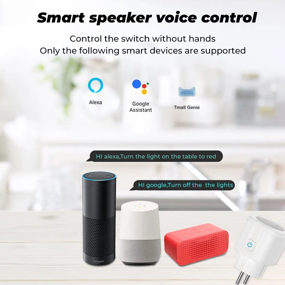 Smart Socket EU 16A 20A AC100-240V Tuya Wireless Wifi Plug Power Monitor Timing Outlet Smart Home Voice Control for Alexa Google