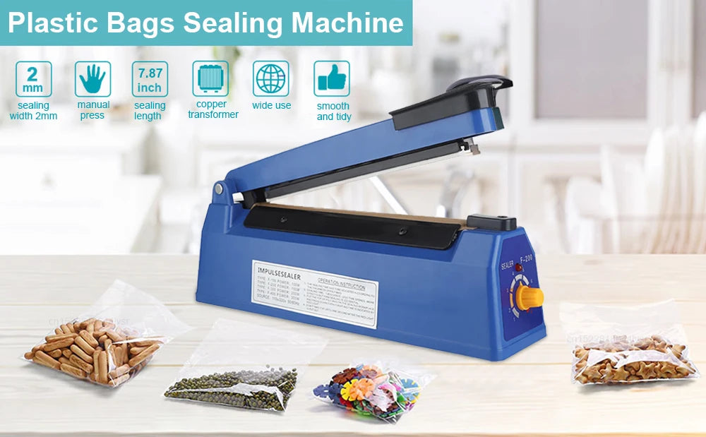 Electric Heat Bag Sealing Machine Plastic Bag Sealer Hand Press Food Seal Plastic Bag Impulse Sealer Fast Heat Packaging Machine