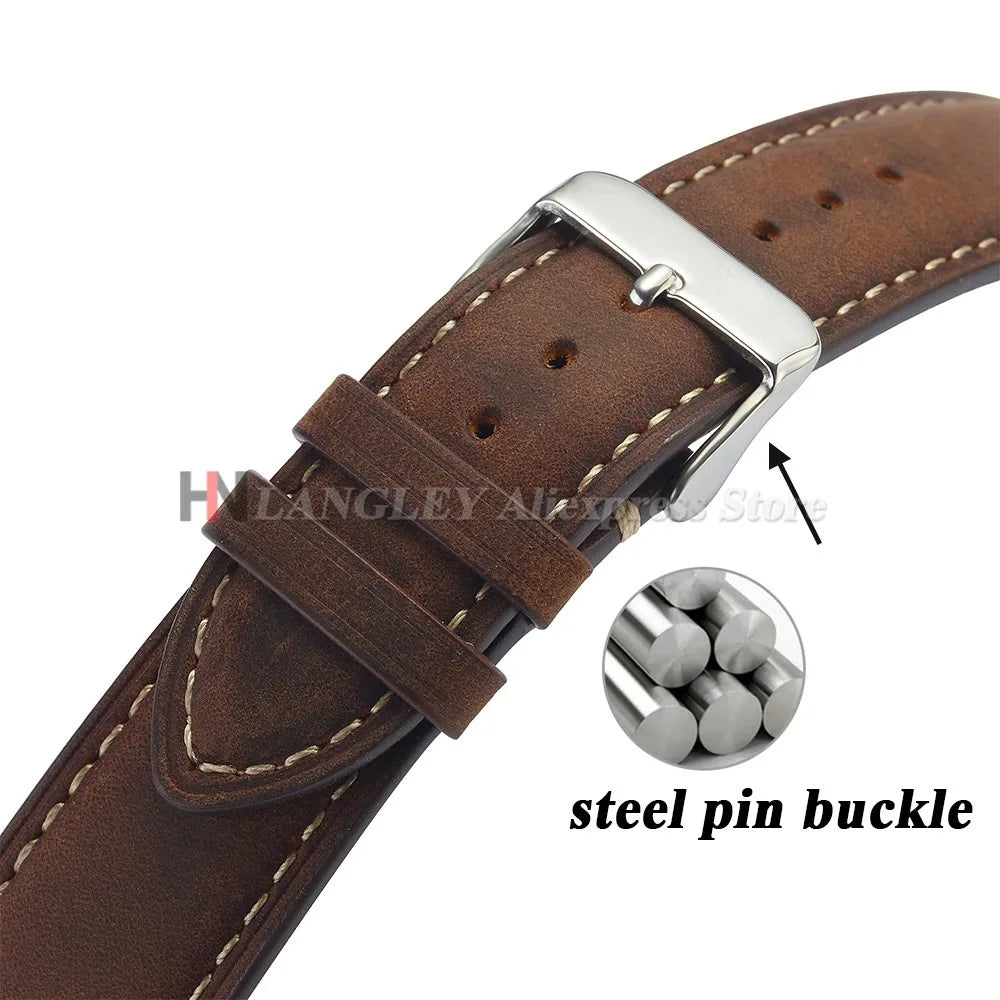Cowhide Leather Watch Strap 14mm 16mm 18mm 20mm 22mm 24mm for Samsung Galaxy Watch 7/6/5/4 Vintage Brown Quick Release Bracelets