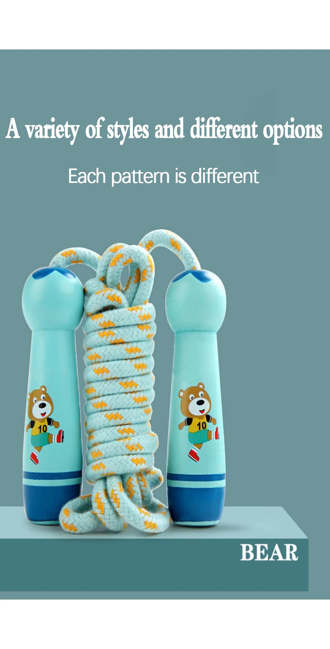 Children's Sports Adjustable Cotton Rope  Ropes Sport Fitness Lovely Cartoon Skipping Natural Wooden Handle Fillet Design