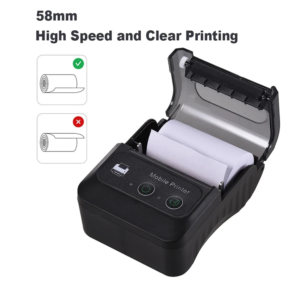 58mm Portable Mini Thermal Printer Receipt Ticket Printer Mobile Pocket Wireless Bluetooth Bill Android Phone PC Printe