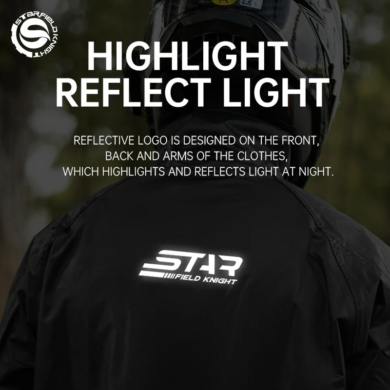 Star Field Knight Black-grey Motorcycle Raincoat Rainpants Suit Waterproof Inner Mesh Breathable Men Women Riding Gears 2Pcs/set