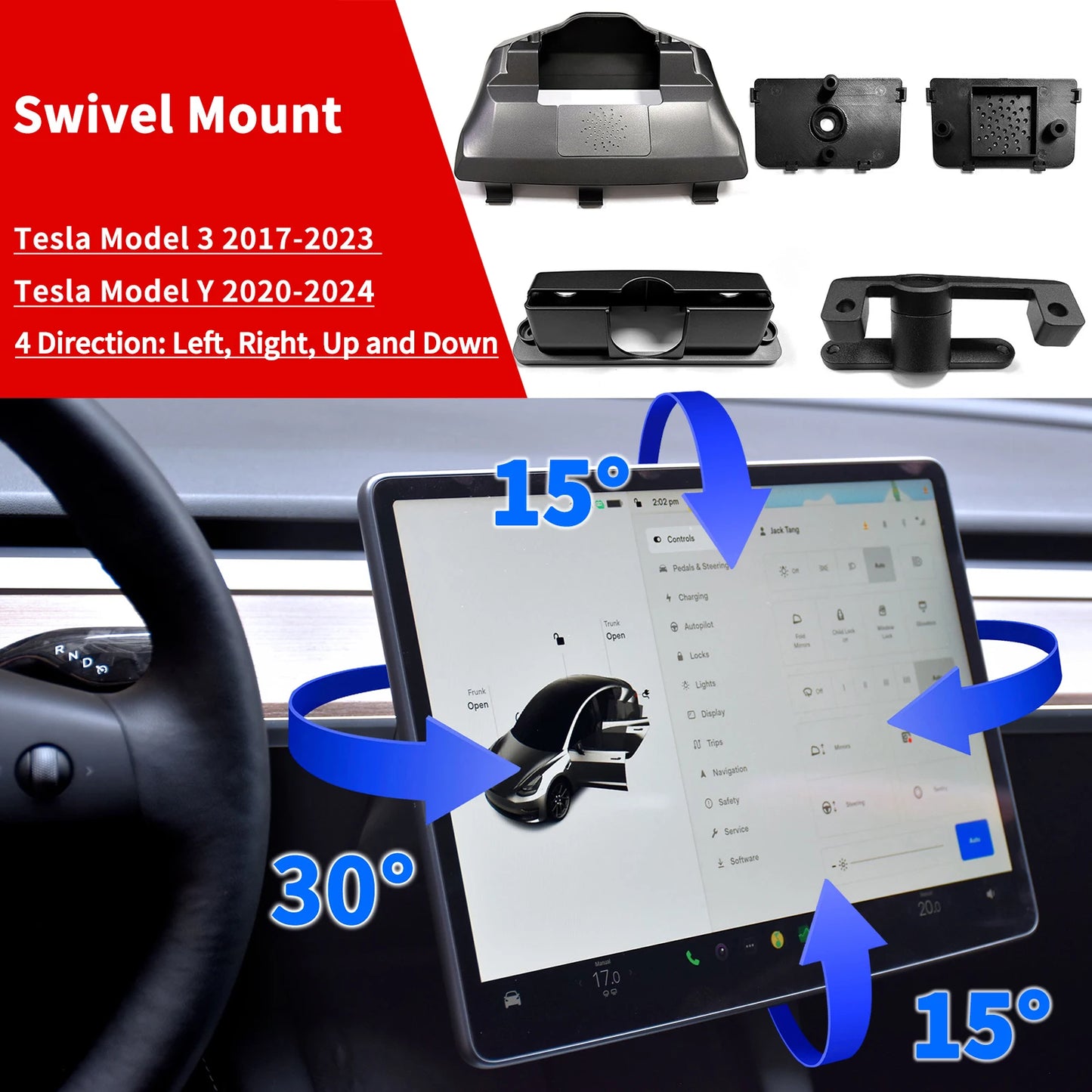 Model Y swivel Mount for Tesla Model 3 Monitor Rotate Bracket highland Tilt Screen Turn Display Moveable LHD RHD 2017 - 2024