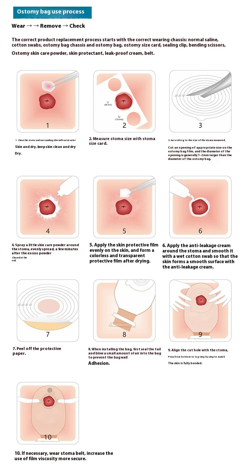 JUSTLANG Medical Ostomy Bag Ostomy Bags One-piece System Colostomy Bags Disposable Colostomy Pouch Opening With Clip Closure