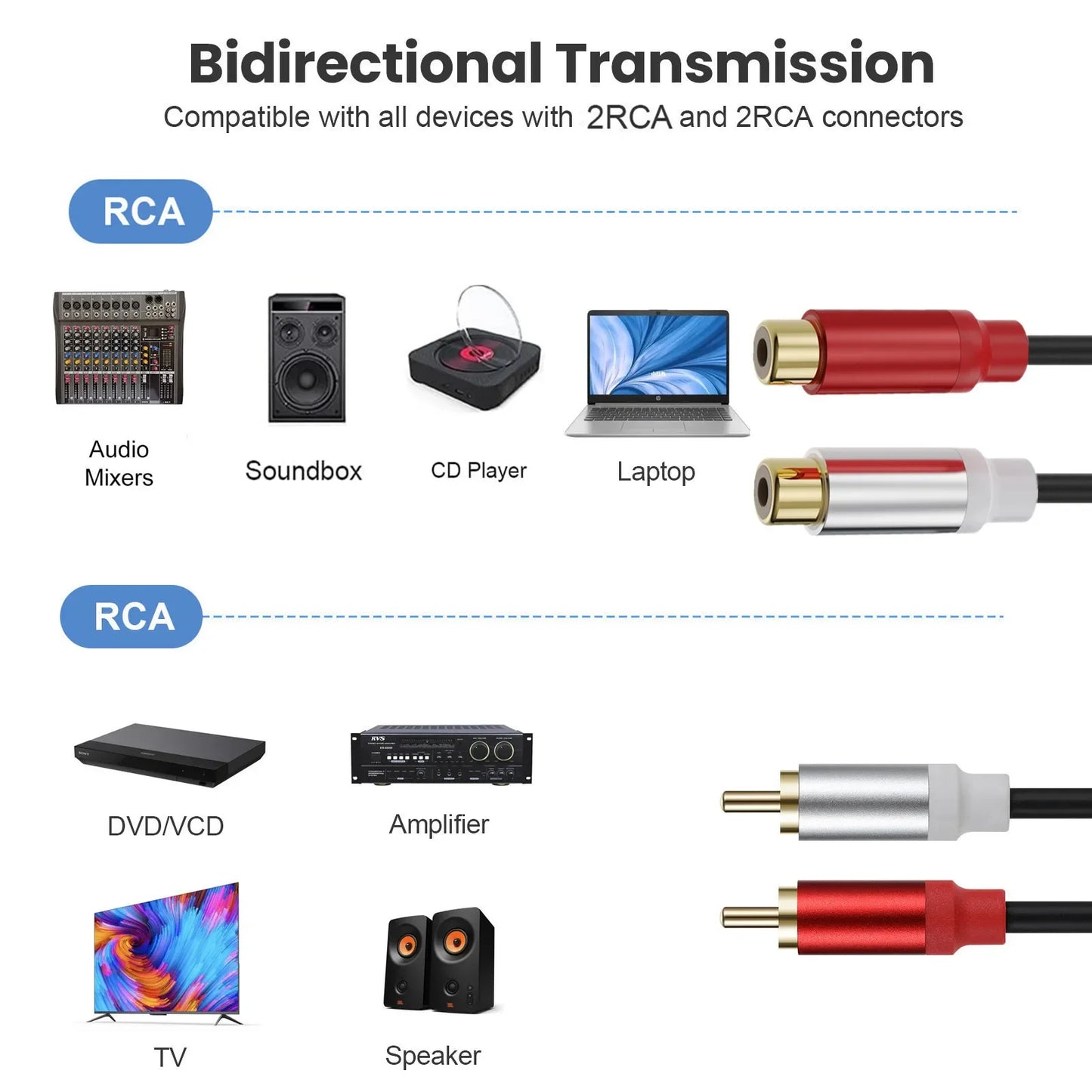 Metal shell Gold Plated Double RCA Male to 2 Two RCA Female Audio Video Cable Line twin RCA Male Video Audio Cord Wire Line