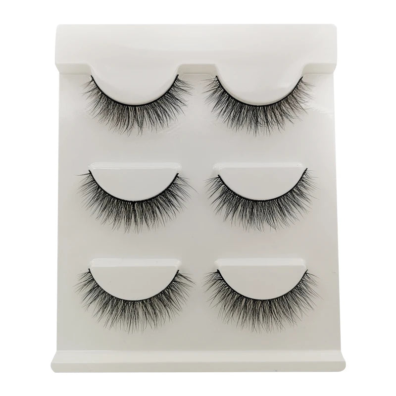 3/5/10Pairs Half False Lashes Natural Short 3D Cat Fake Mink Eyelashes Extension Winged Fluffy Wispy Faux Cils Clear Band Makeup
