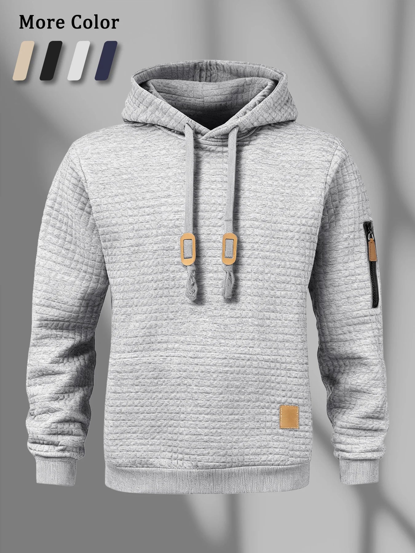 New Autumn Men's Hoodie Waffle Pattern Long Sleeve Sweatshirt Solid Color Casual Warm Pullover Outdoor Sportswear Men's Clothing
