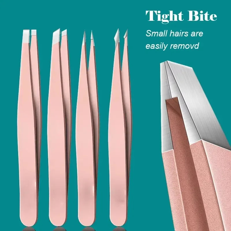 Precision Stainless Steel Tweezers For Eyebrow Hair Facial Hair Removal, Splinter, Blackhead Slant Tip Angle Tip Pointed Tip