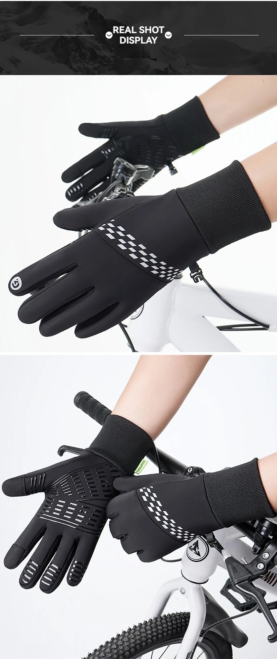NOFOXO 1Pair Winter Thermal Bike Gloves Touch Screen Water Resistant Windproof Cycling Driving Hiking Skiing Running Men Women