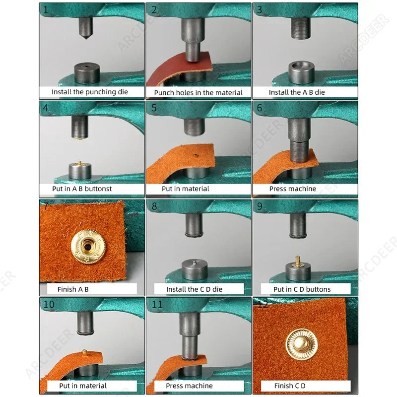 Hand Press Machine Tool for Metal Press Snap Buttons Rivets Installation Dies Tools Eyelets Grommets Leather Crafts Accessories
