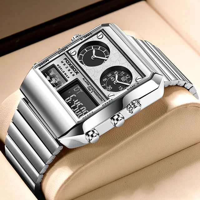 LIGE New Sport Mens Watches FOXBOX Brand Luxury Square Watch For Men Fashion Waterproof Dual Display Watch Relogio Masculino+box