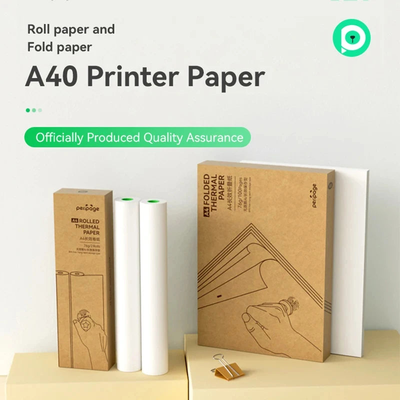 PeriPage A40 Printer Long-term Quick-dry A4 Fold Roll Thermal Paper For Peripage Thermal A4 Paper Photo Picture Receipt PDF File