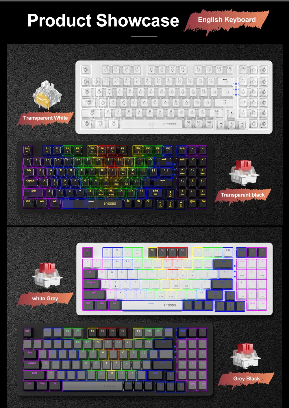 E-YOOSO Z94 USB Mechanical Gaming Keyboard Wired Monochrome Backlit 94 Key Russian Brazilian Portuguese for Compute Laptop PC