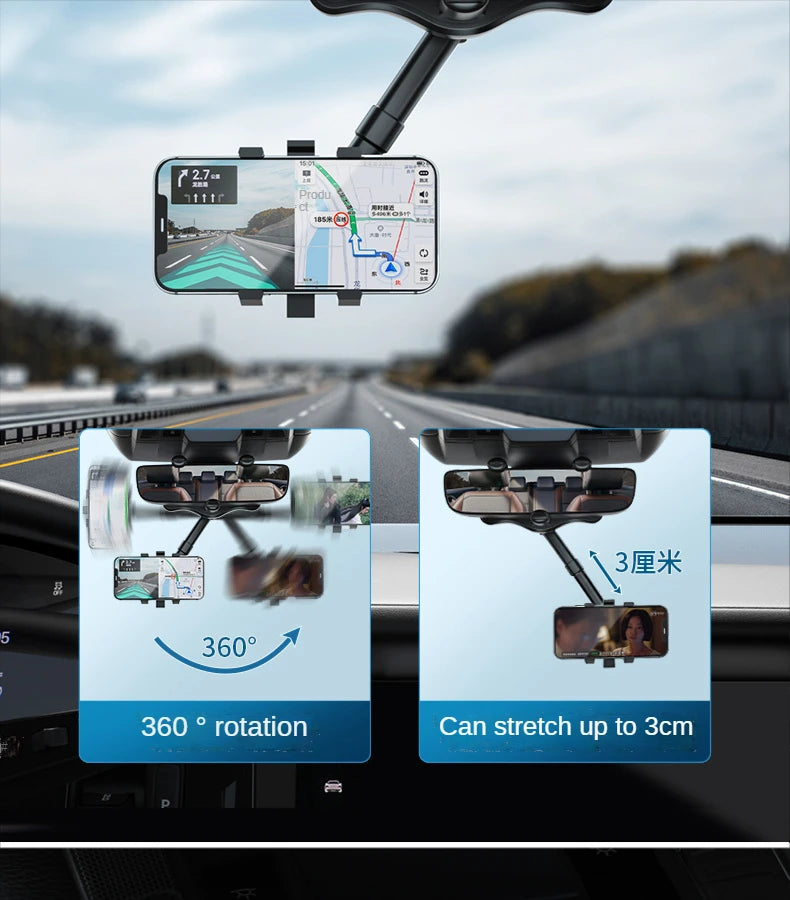 Car Phone Holder 360° Rearview Mirror Phone Holder Auto Rearview Mirror Seat Hanging Clip Bracket Cell Phone Holder for Car