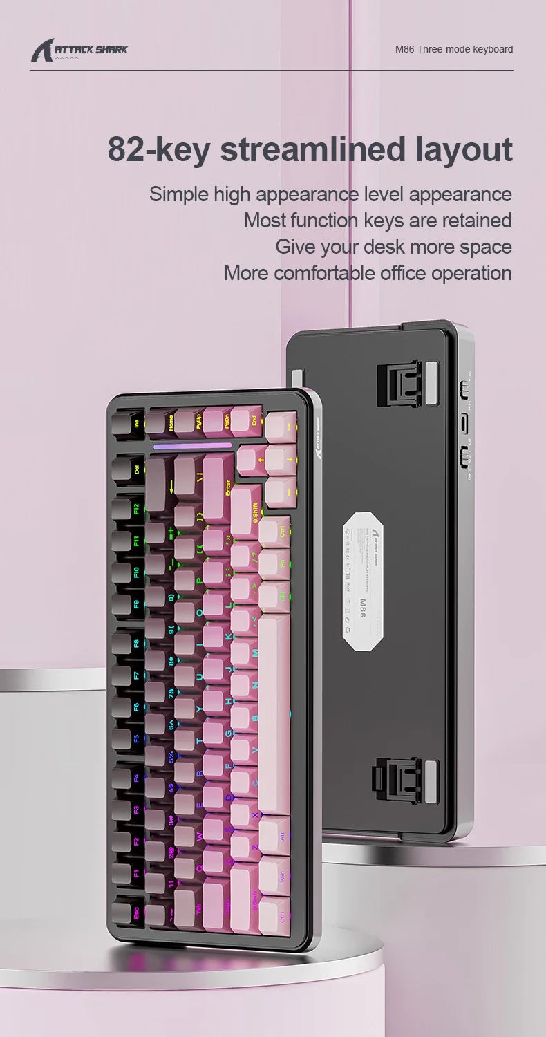Attack Shark M86rgb Three-Mode Wireless Bluetooth Hot Plug Engraving Mechanical Keyboard Blueberry Axis Surprise Gift