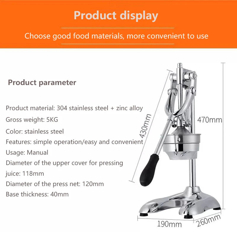 Manual Fruit Juicer Stainless Steel Manual Orange Lemon Squeezer Juicer