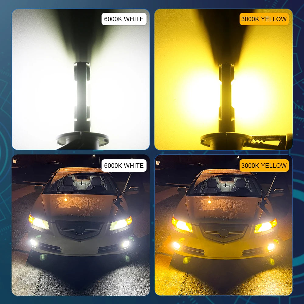 2Pcs Car LED H3 LED Headlights Canbus Bulb No Fan High Beam 6000K 3000K White Yellow Super Bright for Auto Driving Fog Lights