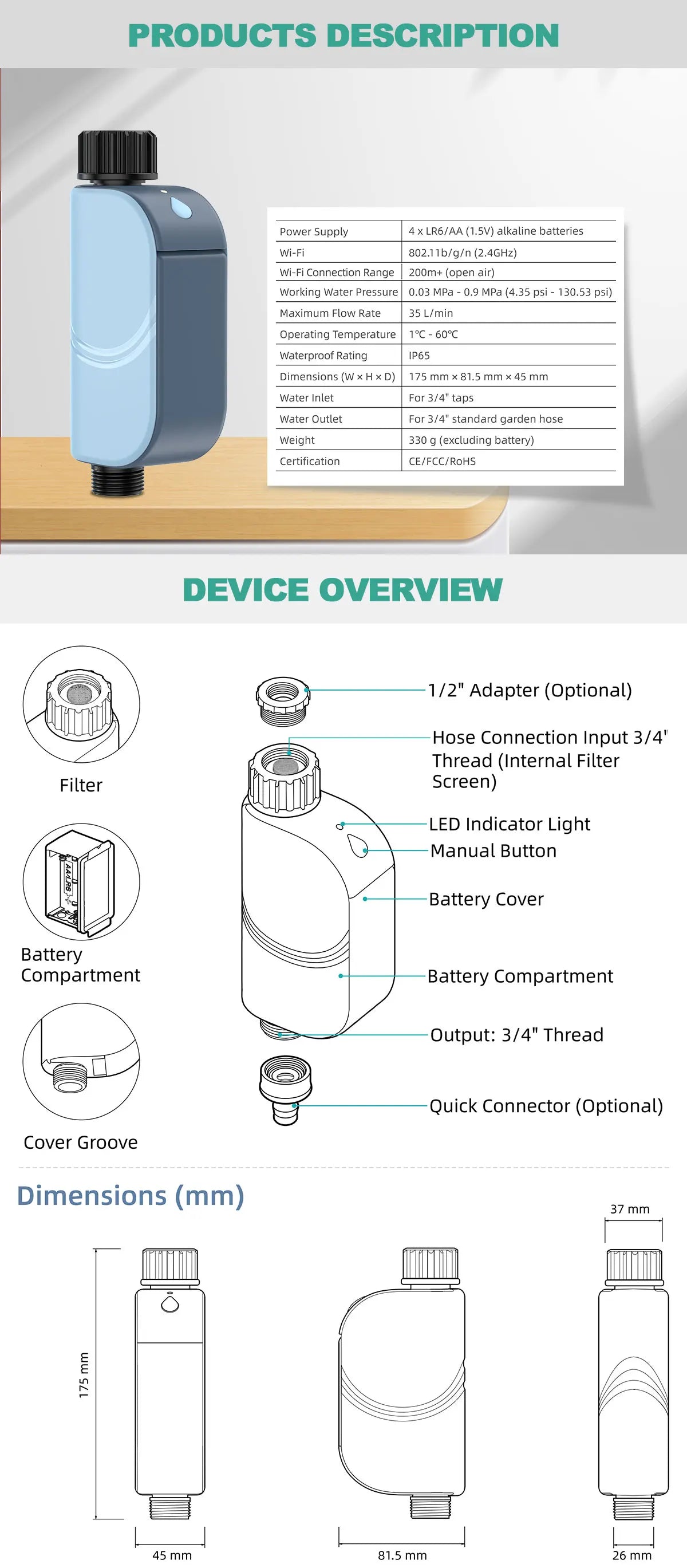 Smart Tuya WIFI Garden Watering Timer Automatic Sprinkle Water Timer Valve Outdoor Irrigation Watering System Alexa Google Home