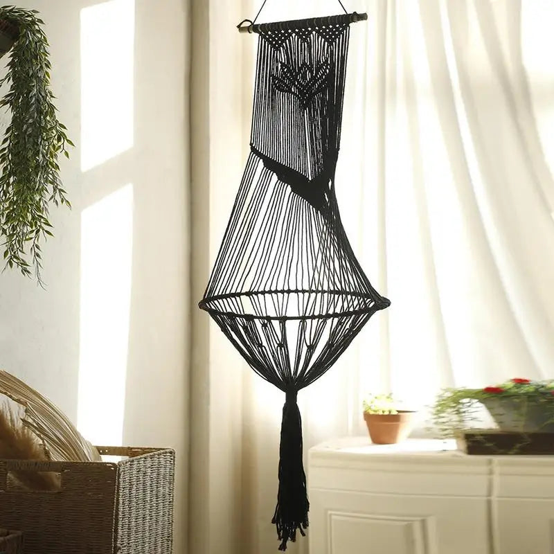 Boho Cat Swing Bed Hand-Woven Bohemia Cat Bed Kitten Hammock Bed Space-Saving Swing Bed For Home Living Rooms Balcony Bedrooms