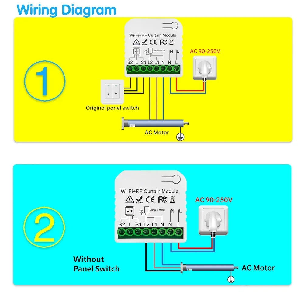 Wifi Rf Curtain Switch Tuya Smart Life Roller Shutter Module 433mhz 5-IN-1 Remote Control,for Garage Door Window Blinds Alexa