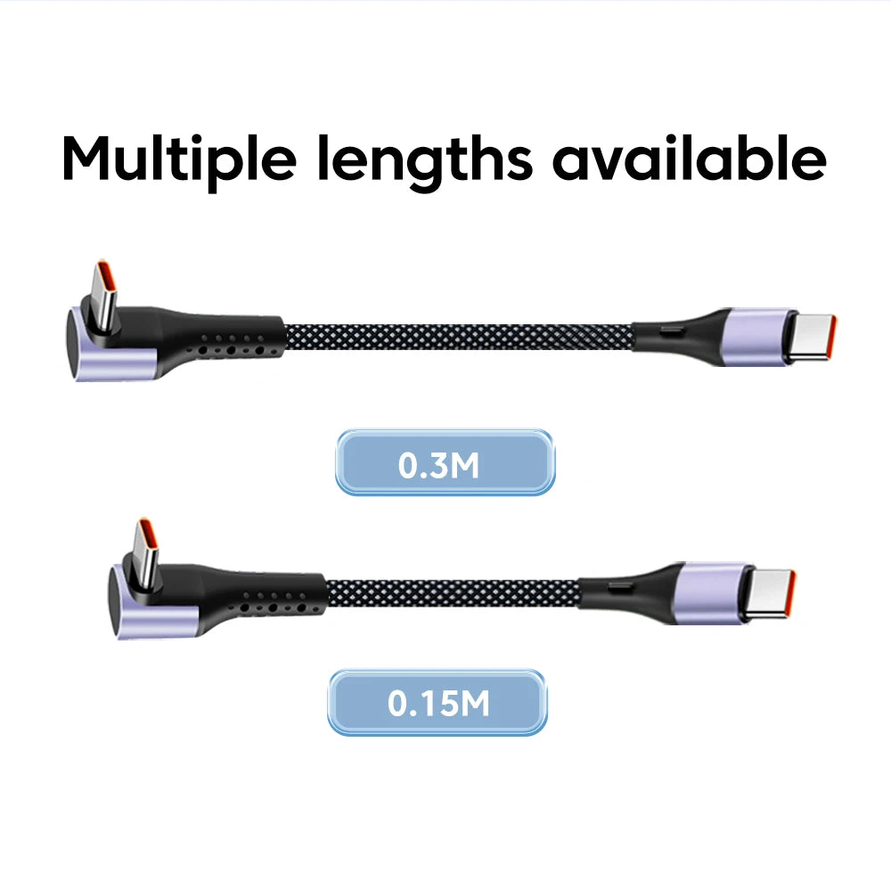 0.15/0.3M Short Cable 66W USB A/ USB C to Type C Fast Charging Cable Elbow Portable Power Bank Data USB C Cord For iPhone 15 16
