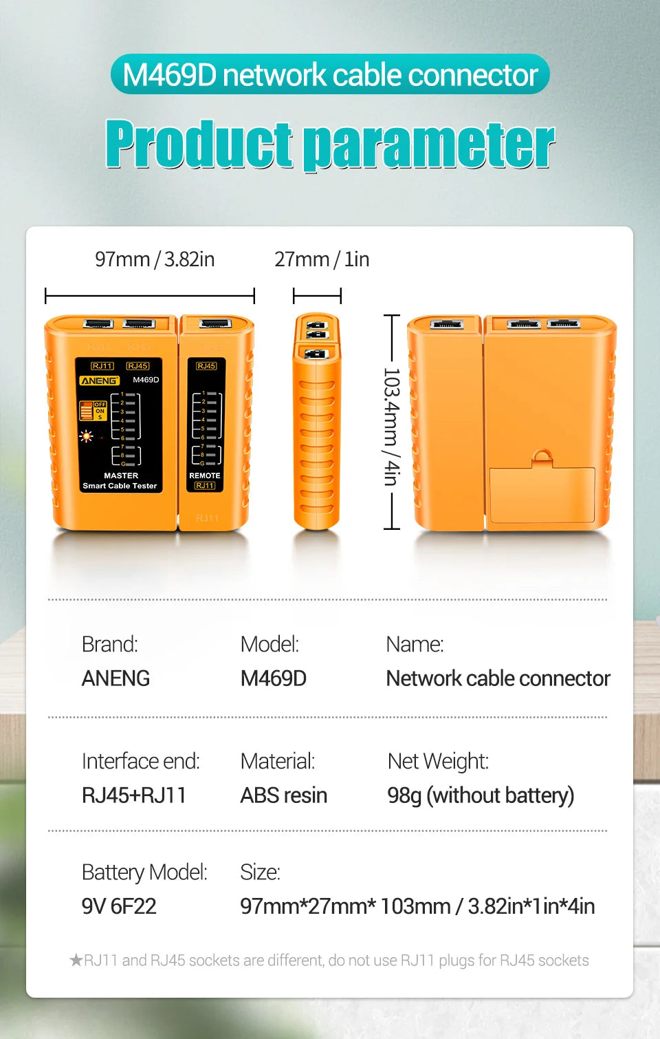 ANENG M469D Cable lan tester Network Cable Tester RJ45 RJ11 RJ12 CAT5 UTP LAN Cable Tester Networking Tool Network Repair