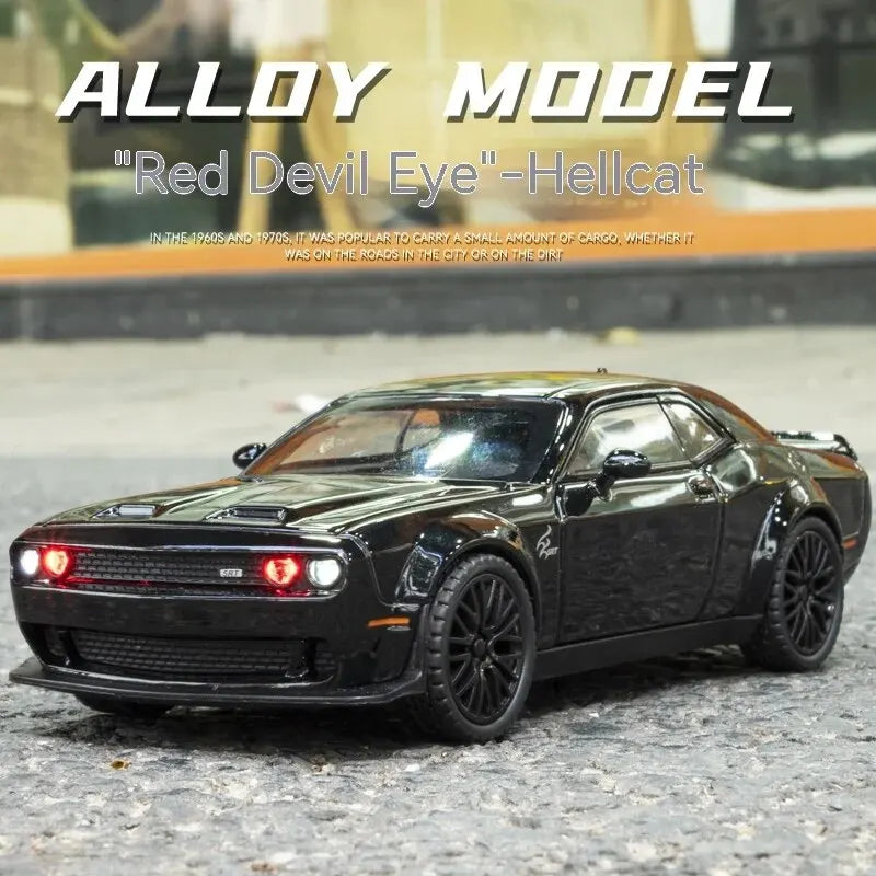 Dodge Challenger Hellcat Toy Car for 1: 32 Scale Die Cast Metel Cars Toy Pull Back Hellcat Model Cars with Sound and Light Hellc