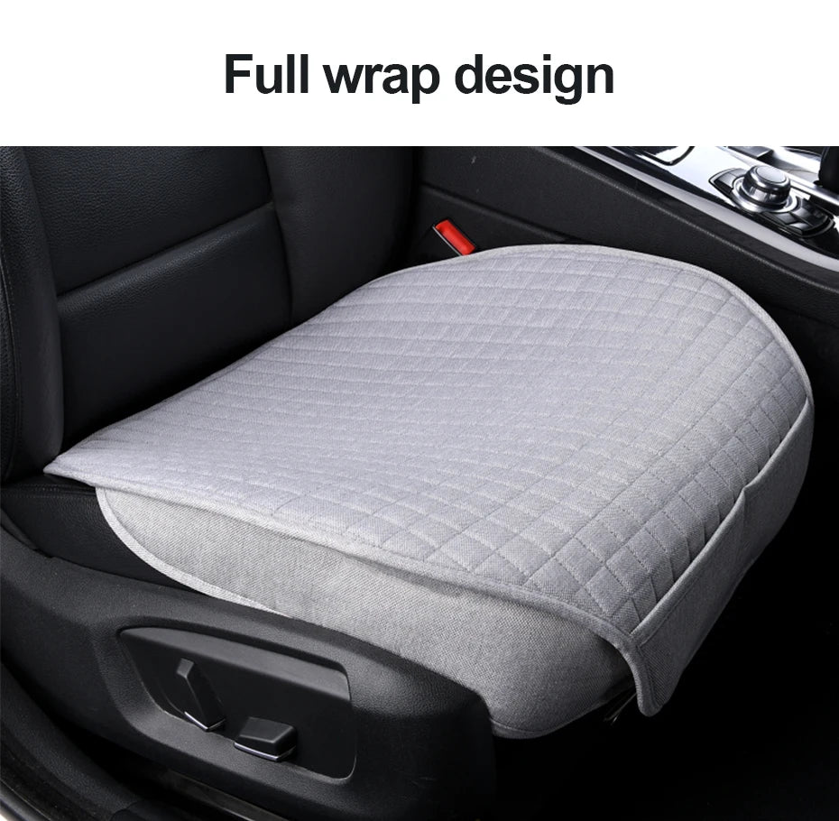 Flax Car Seat Cover Four Seasons Front Rear Linen Fabric Cushion Breathable Seat Protector Mat Pad for Auto Interior Accessories