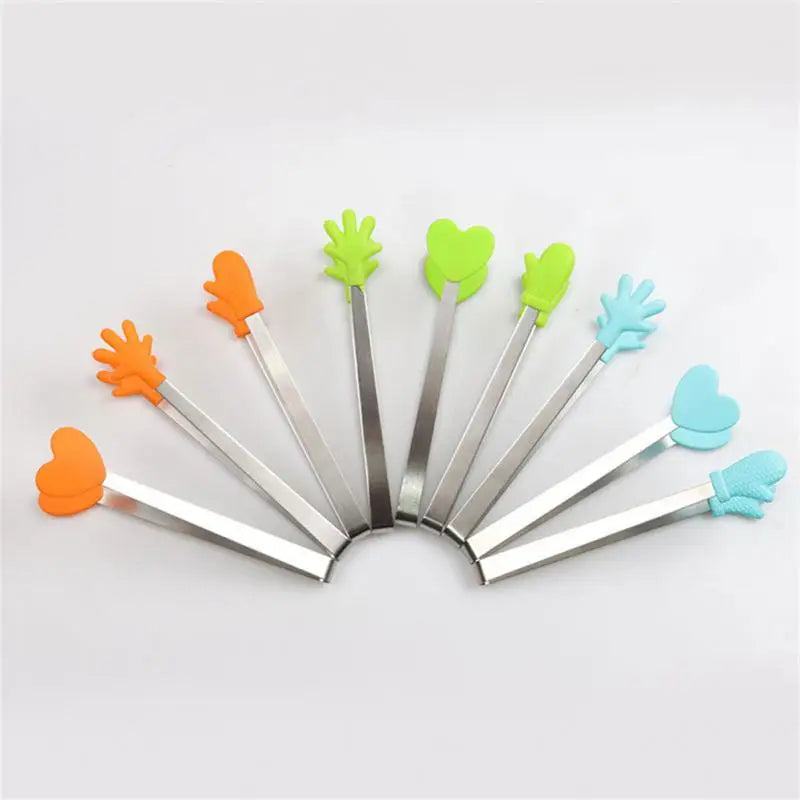 New Creative Silicone Ice Clip Stainless Steel Food Clip Mini Food Grade Clip BBQ Cooking Bread Salad Grill Kitchen Accessories