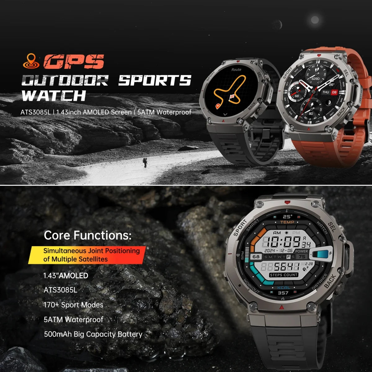 2025 New Military Smart Watch Built-in GPS Compass Barometric Altimeter 5ATM Waterproof Sport Smartwatch Men Bluetooth Call